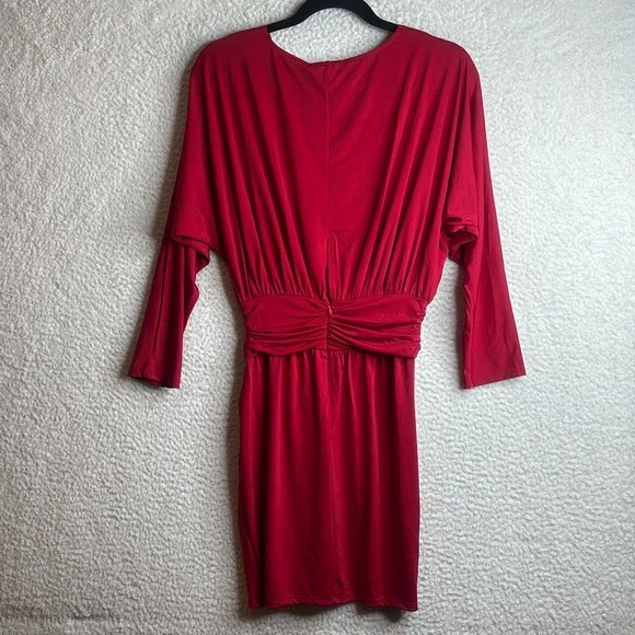 NWT Krisa Womens Red Long Sleeve Drape Skirt Surplice Mini Dress XS XSMALL